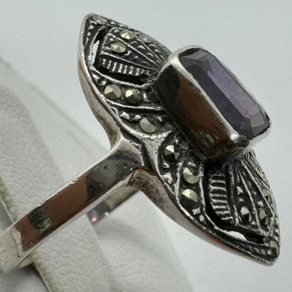 Sterling Silver Amethyst Ring size 7.5 Vintage Antique Style .925 - Picture 5 of 9